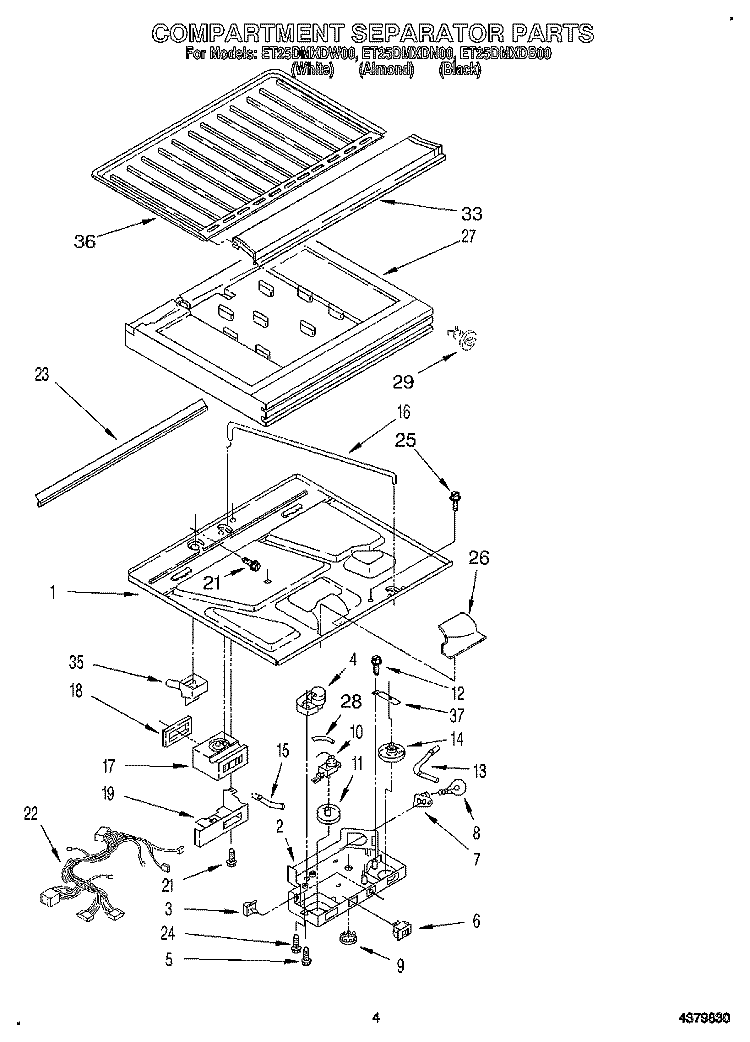 COMPARTMENT SEPARATOR Diagram and Parts List for ET25DMXDN00  Whirlpool Refrigerator