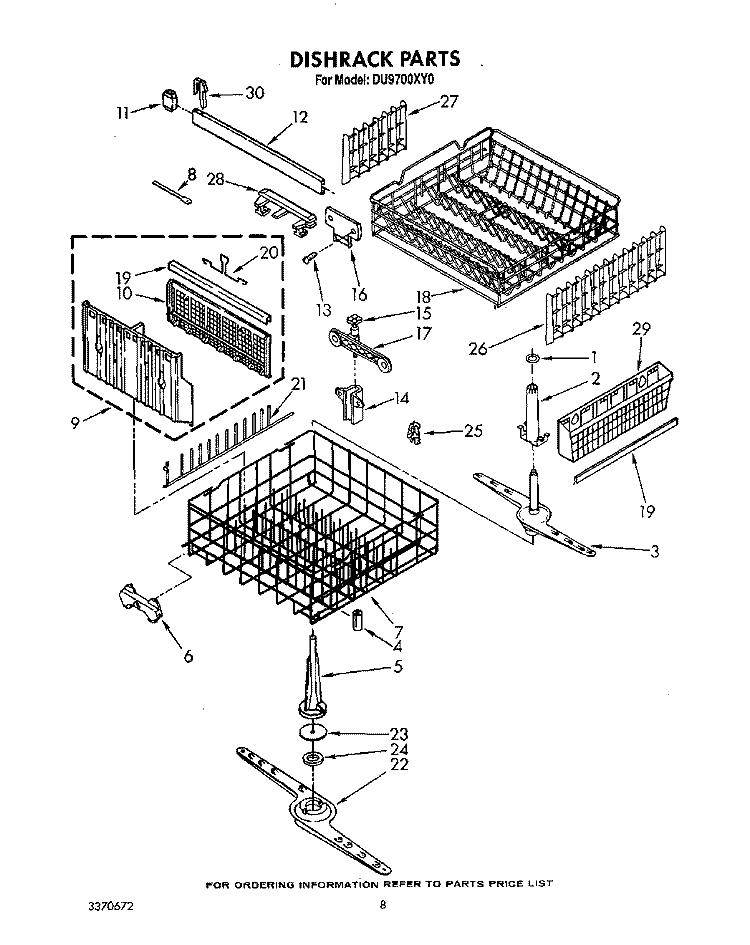DISHRACK, LIT/OPTIONAL Diagram and Parts List for DU9700XY0  Whirlpool Dishwasher