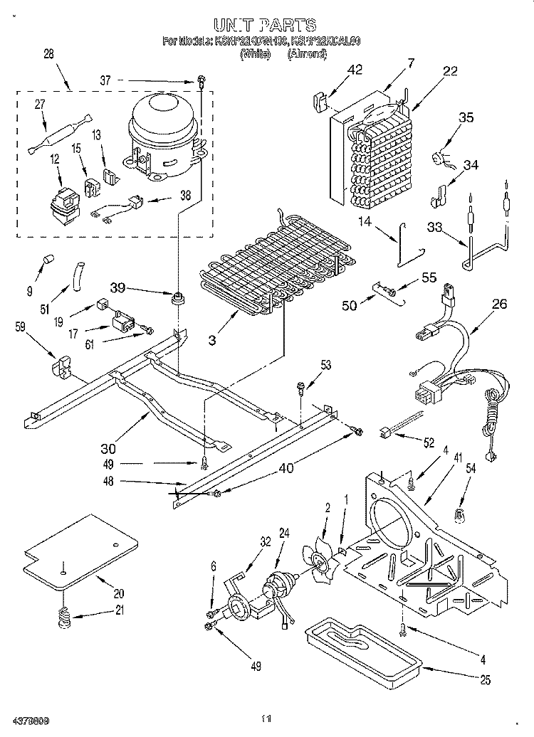 UNIT Diagram and Parts List for KSRP22KDAL00  KitchenAid Refrigerator