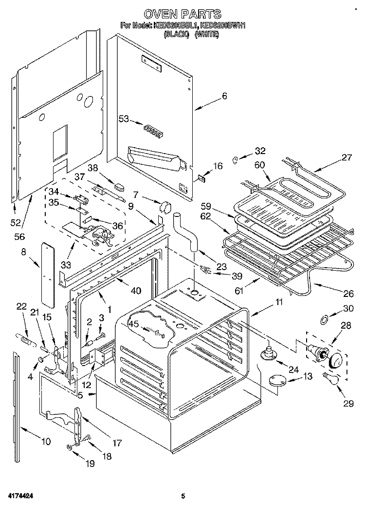 OVEN, LITERATURE Diagram and Parts List for KEDS200BBL1  KitchenAid Range