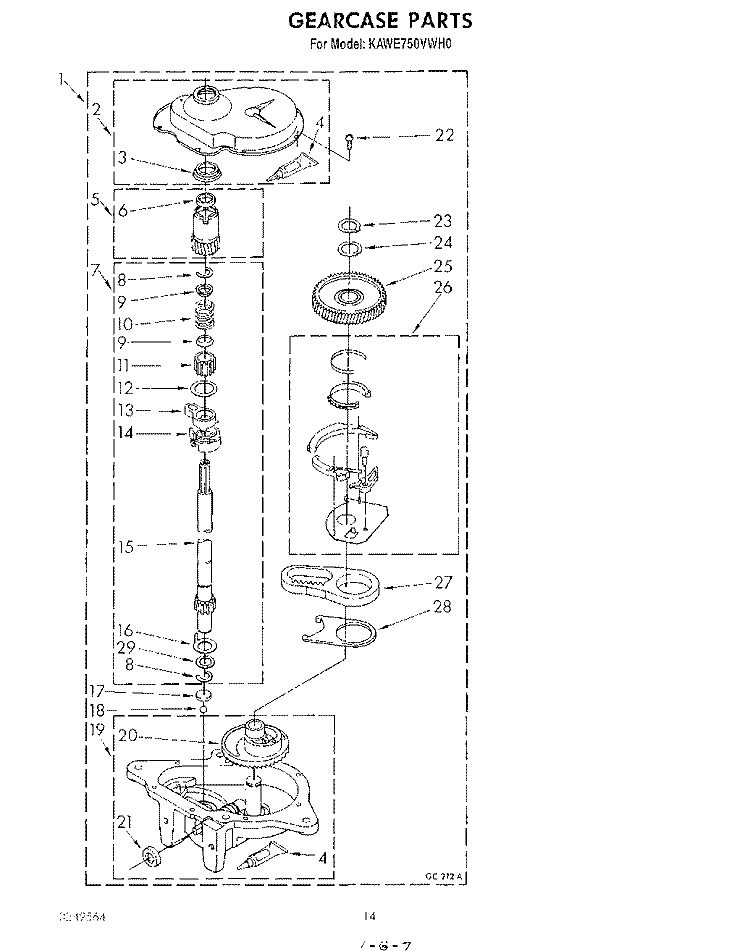 GEARCASE Diagram and Parts List for KAWE750VAL0  Whirlpool Washer
