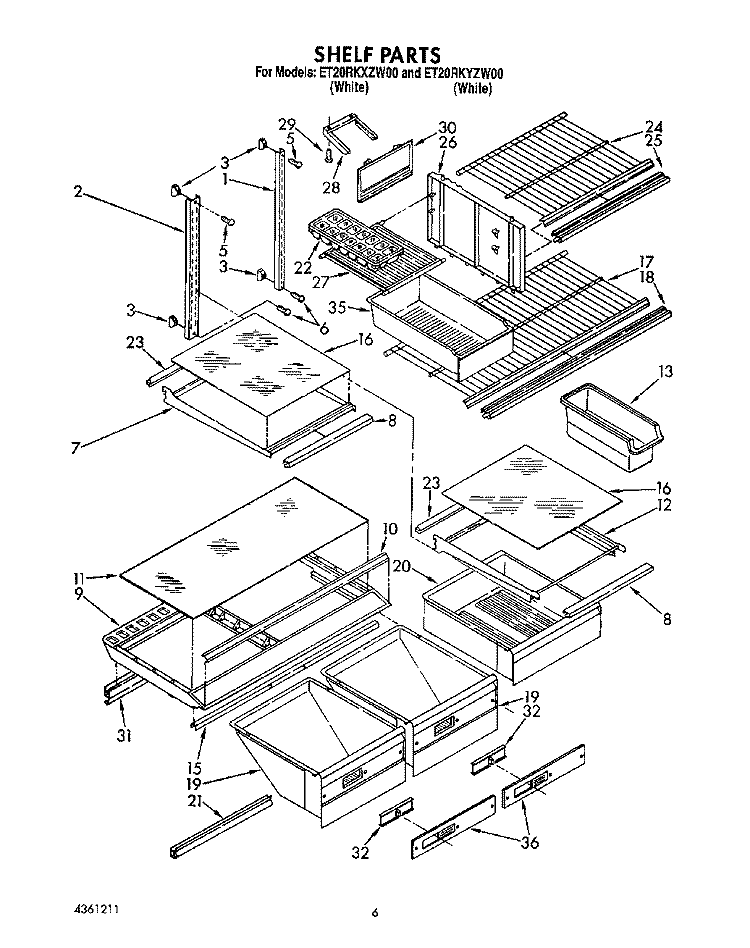 SHELF, LIT/OPTIONAL Diagram and Parts List for ET20RKYZW00  Whirlpool Refrigerator