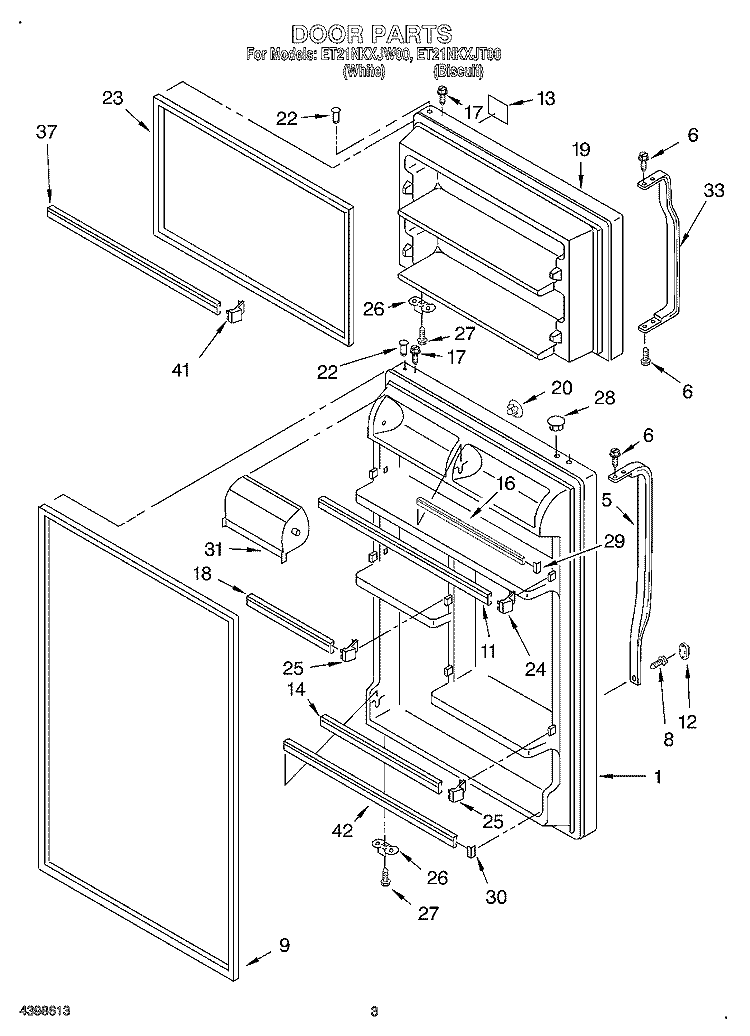 DOOR Diagram and Parts List for ET21NKXJT00  Whirlpool Refrigerator