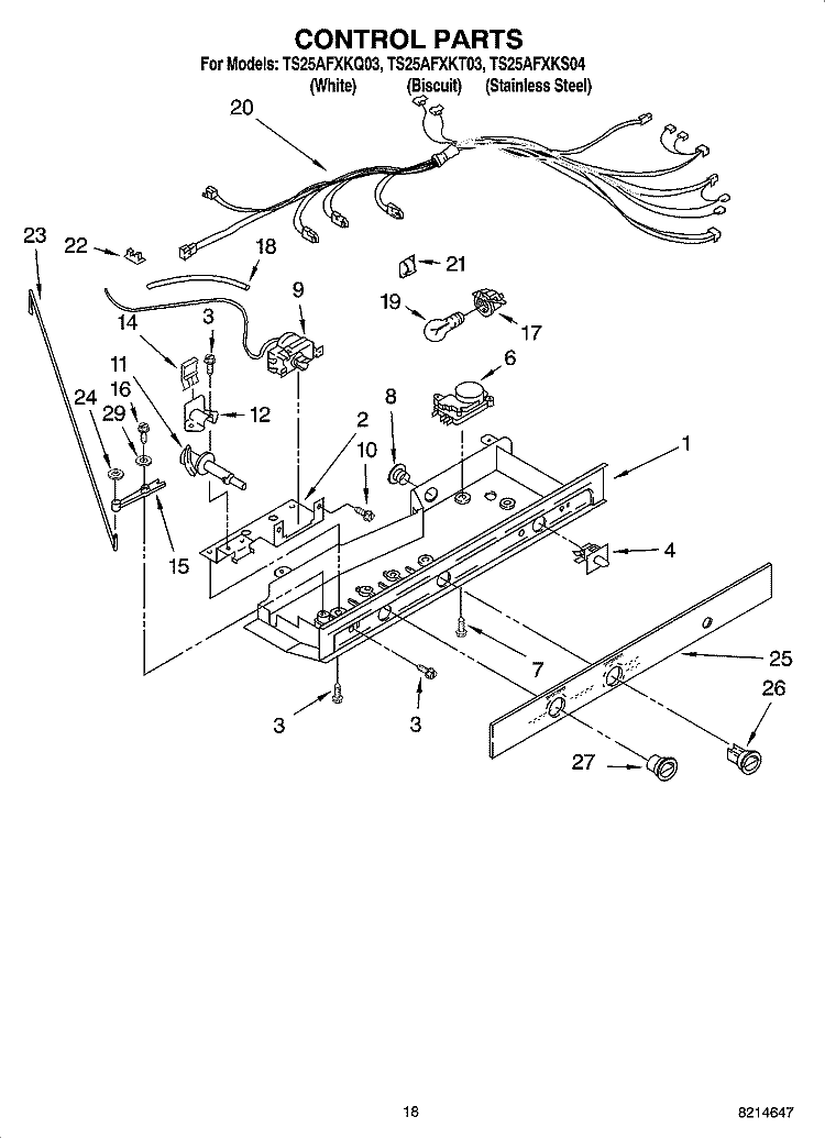 CONTROL PARTS Diagram and Parts List for TS25AFXKQ03  Estate Refrigerator