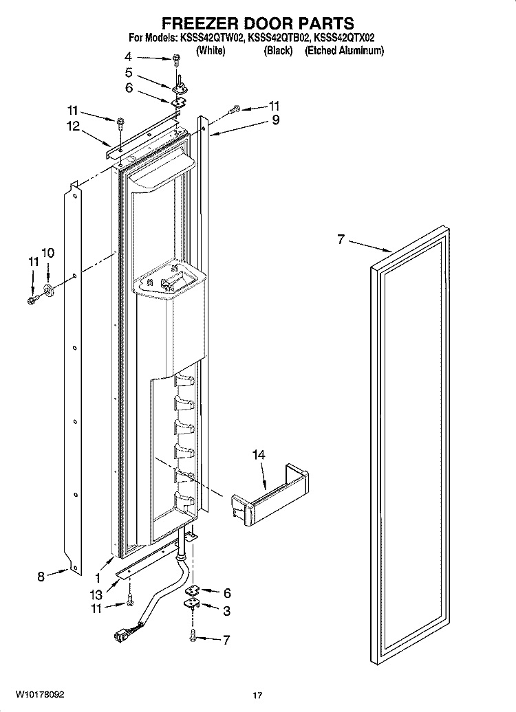 FREEZER DOOR PARTS Diagram and Parts List for KSSS42QTB02  KitchenAid Refrigerator