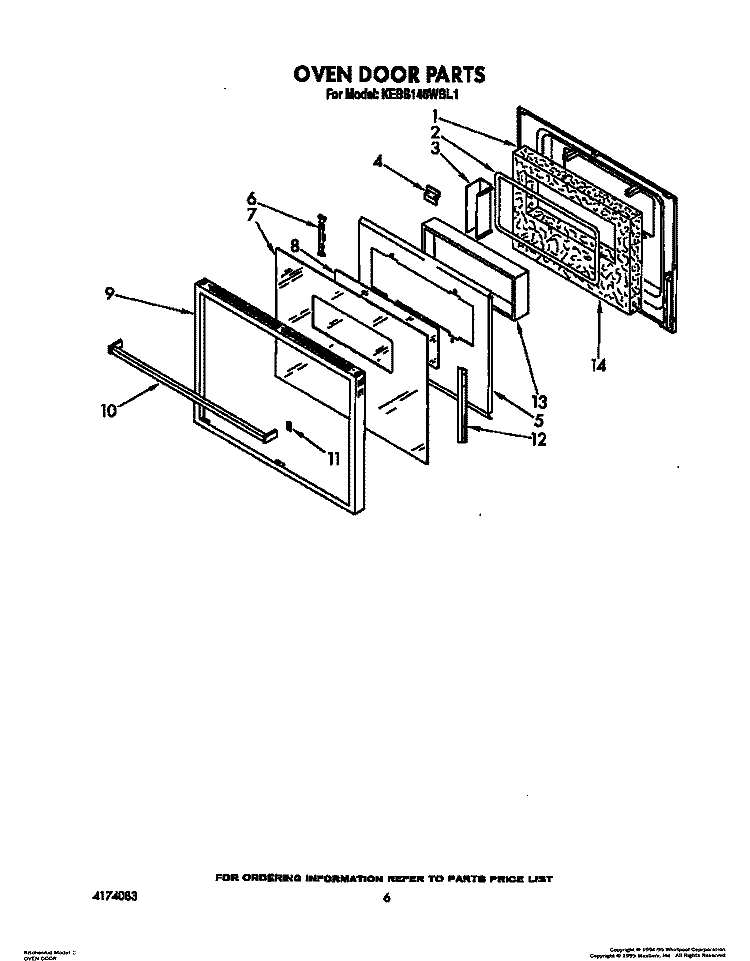 OVEN DOOR Diagram and Parts List for KEBS146WBL1  KitchenAid Wall Oven