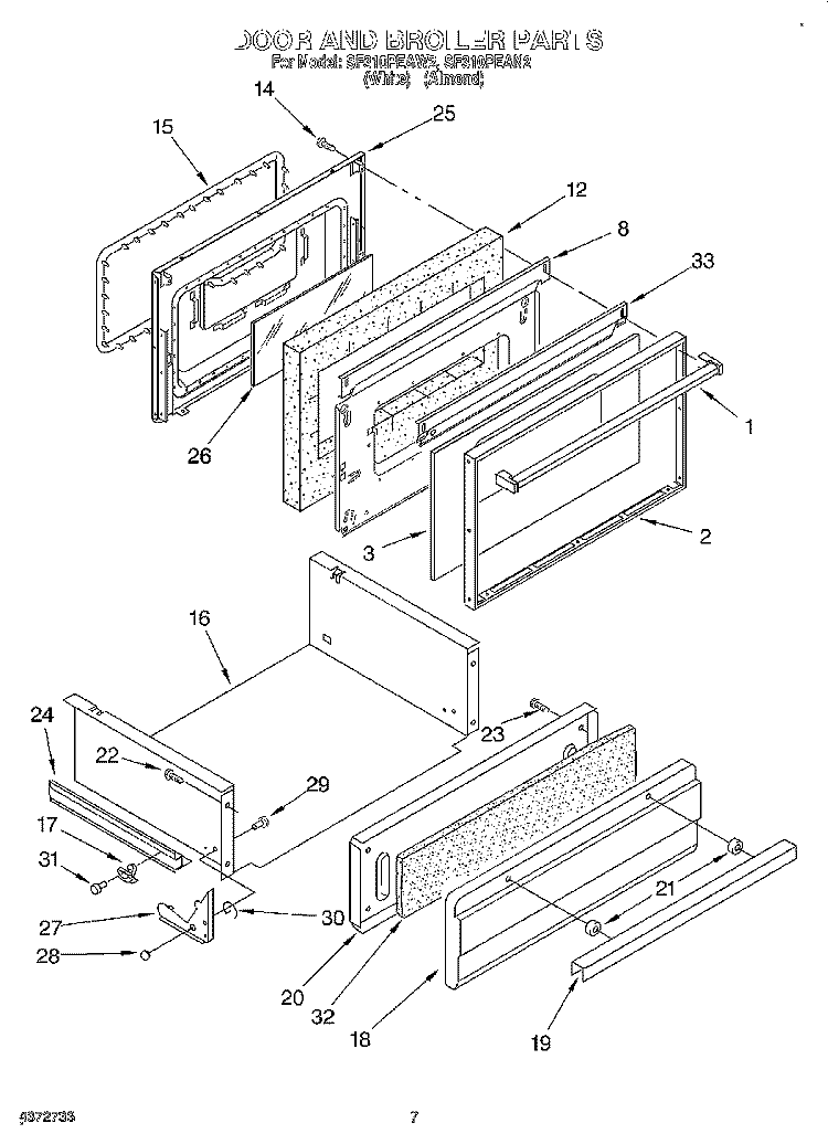 DOOR AND BROILER Diagram and Parts List for SF310PEAW2  Whirlpool Range