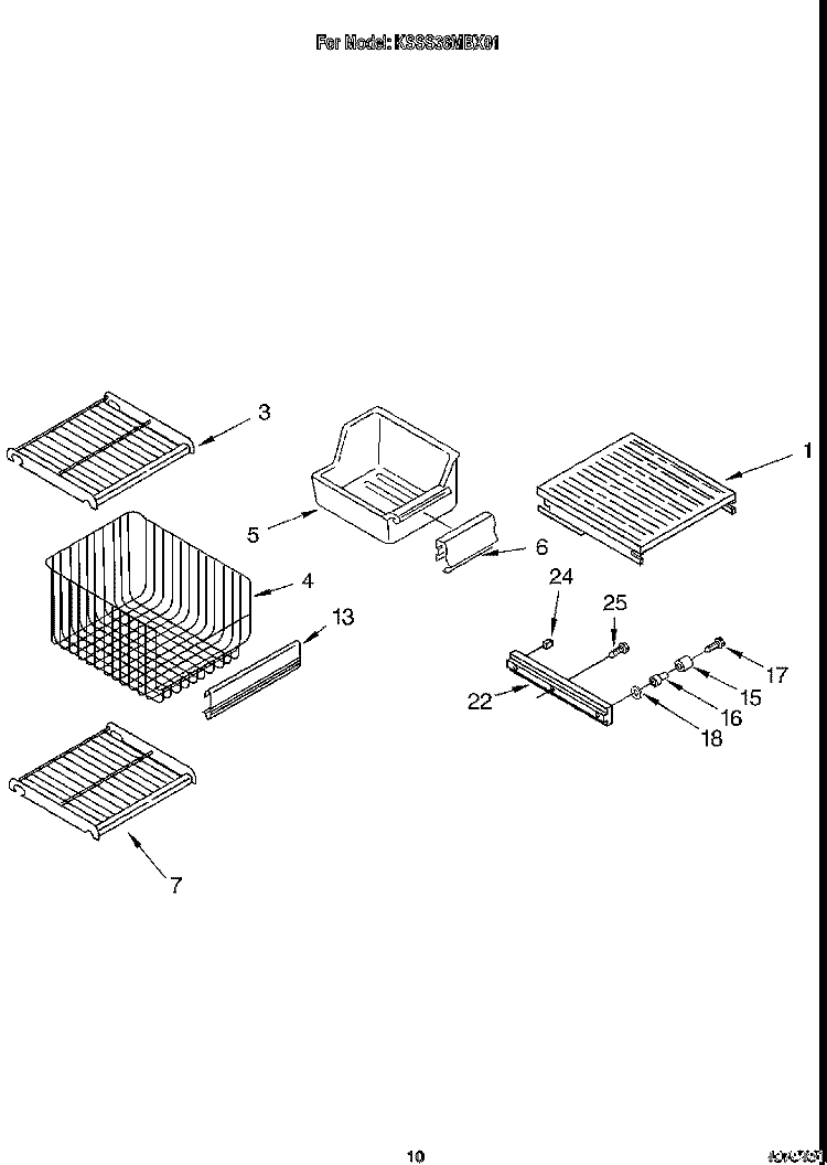 FREEZER SHELF Diagram and Parts List for KSSS36MBX01  KitchenAid Refrigerator
