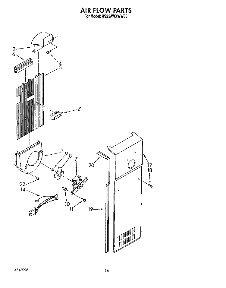AIR FLOW Diagram and Parts List for RS25AWXWL00  Roper Refrigerator