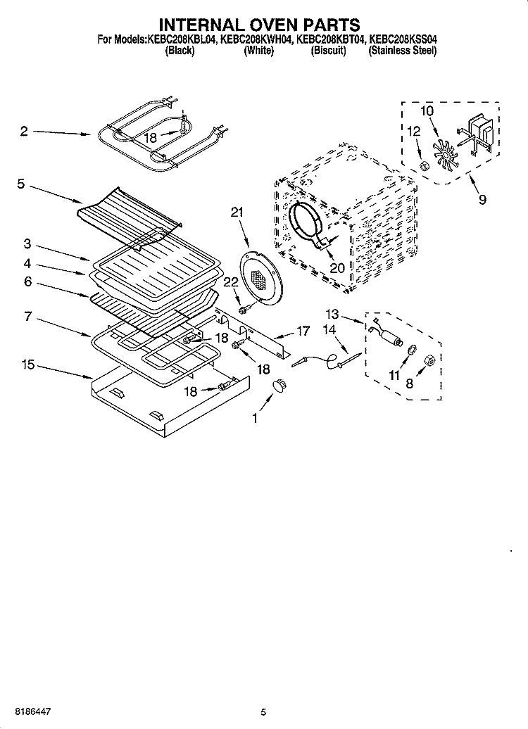 INTERNAL OVEN PARTS Diagram and Parts List for KEBC208KSS04  KitchenAid Wall Oven