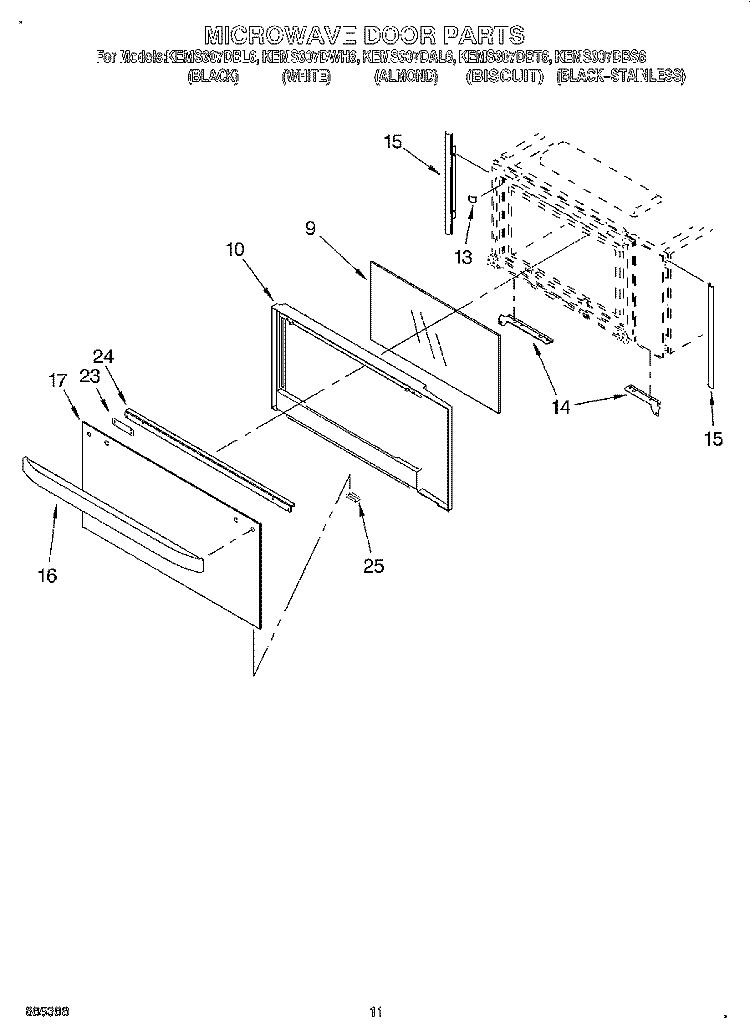 MICROWAVE DOOR, OPTIONAL Diagram and Parts List for KEMS307DBS6  KitchenAid Microwave Oven Combo