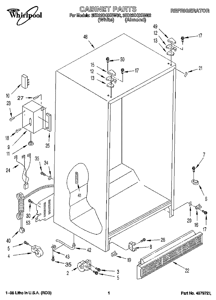 CABINET Diagram and Parts List for 3ED22DQXBN02  Whirlpool Refrigerator
