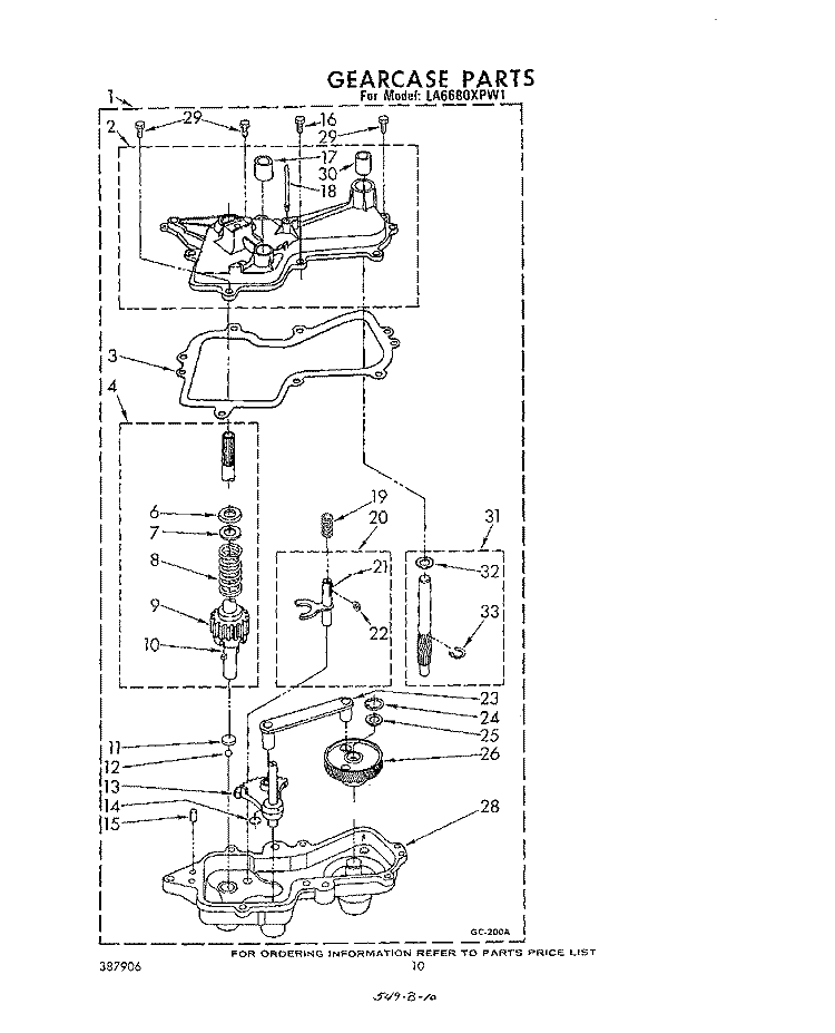GEARCASE Diagram and Parts List for LA6680XPW1  Whirlpool Washer
