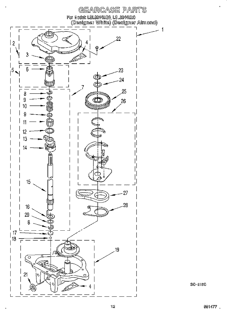 GEARCASE Diagram and Parts List for LSL9244EZ0  Whirlpool Washer
