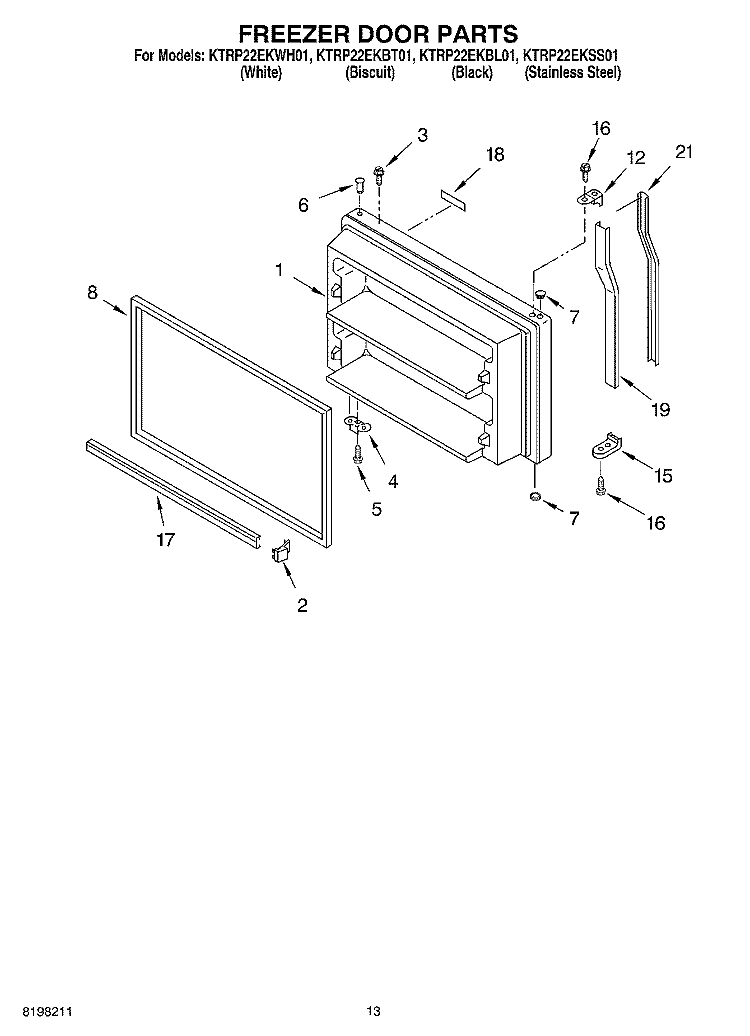 FREEZER DOOR PARTS Diagram and Parts List for KTRP22EKBL01  KitchenAid Refrigerator