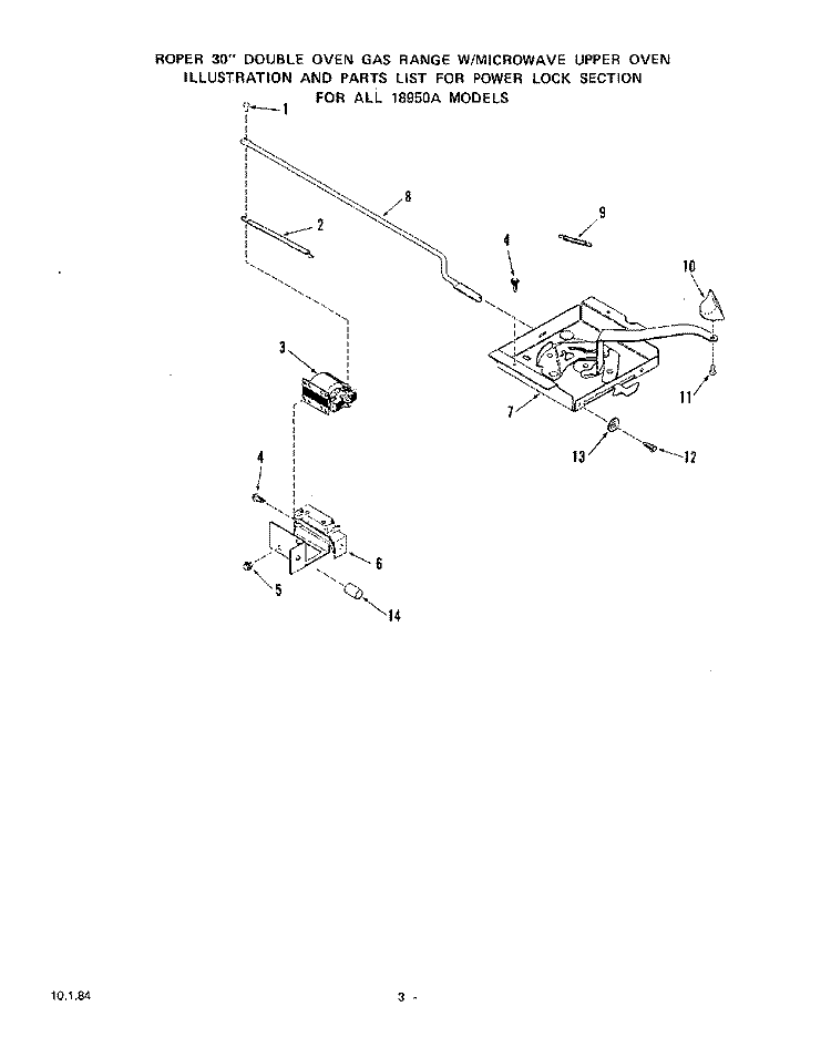 POWER LOCK Diagram and Parts List for 1895^0A  Whirlpool Wall Oven