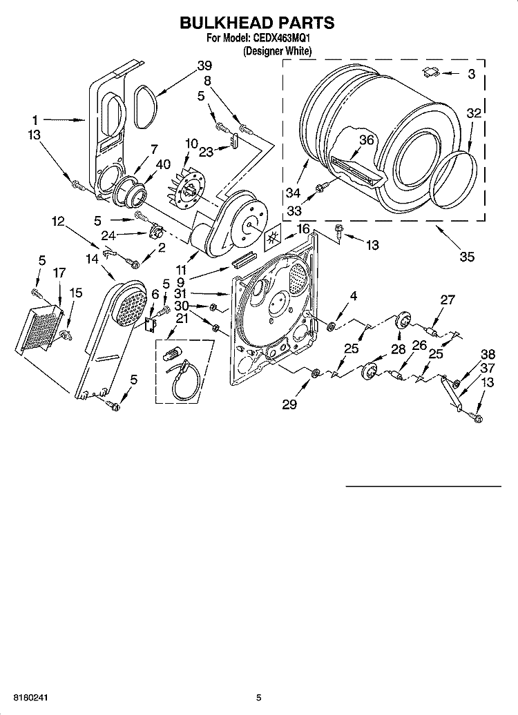 OPTIONAL PARTS (NOT INCLUDED) BULKHEAD PARTS Diagram and Parts List for CEDX463MQ1  Crosley Dryer