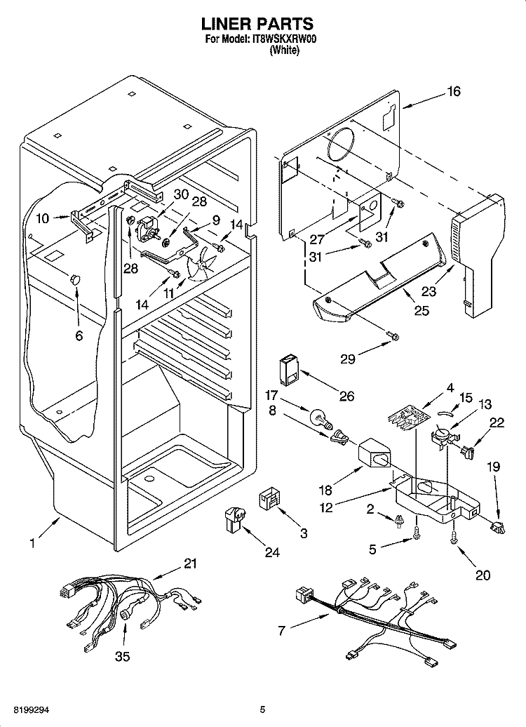 LINER PARTS Diagram and Parts List for IT8WSKXRW00  Whirlpool Refrigerator