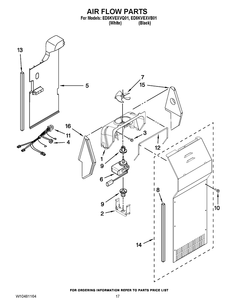 AIR FLOW PARTS Diagram and Parts List for ED5KVEXVB01  Whirlpool Refrigerator