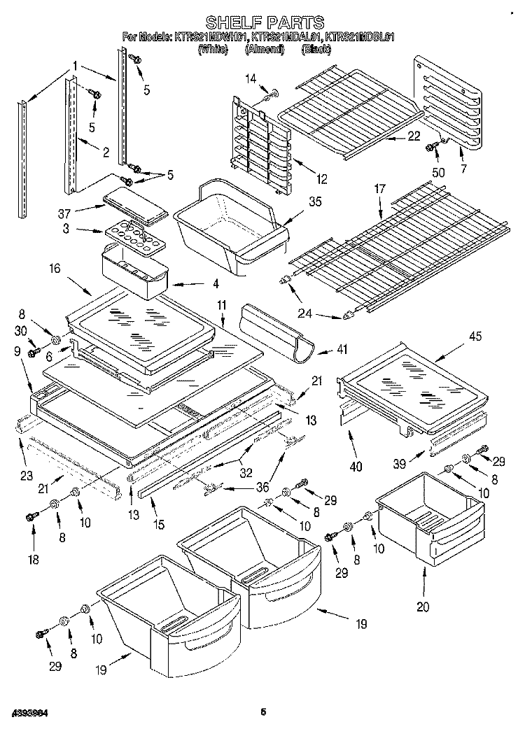 SHELF Diagram and Parts List for KTRS21MDAL01  KitchenAid Refrigerator