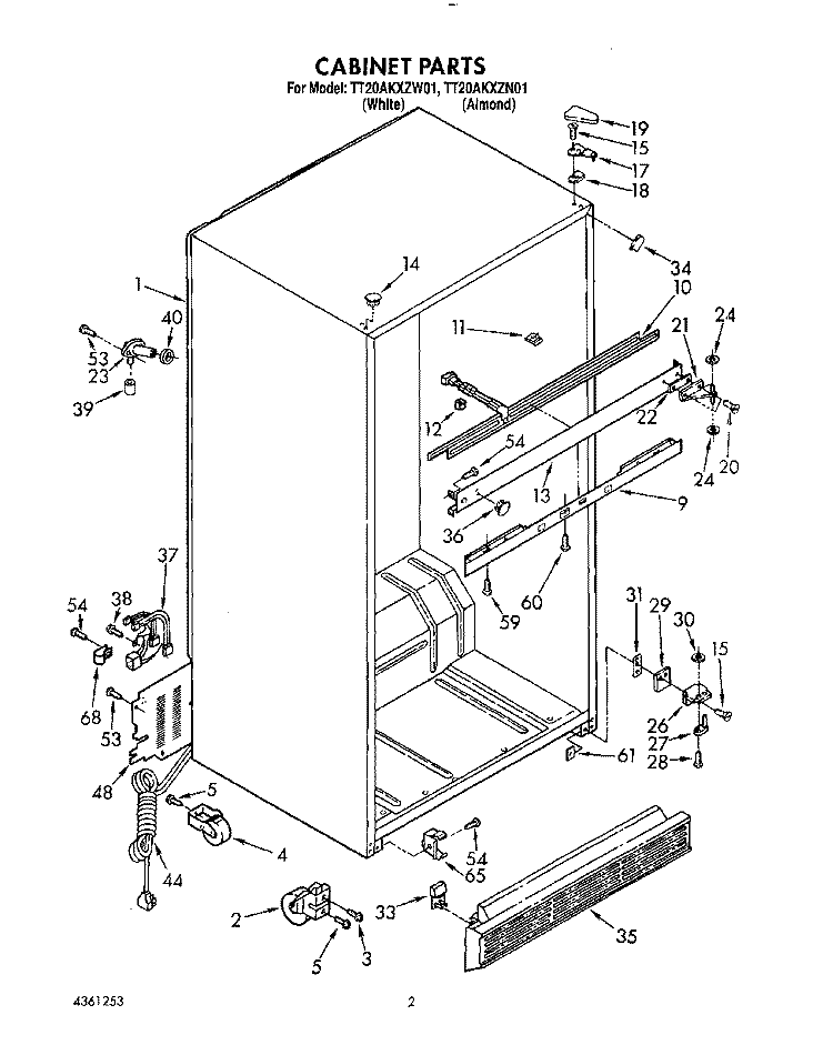 CABINET Diagram and Parts List for TT20AKXZN01  Whirlpool Refrigerator