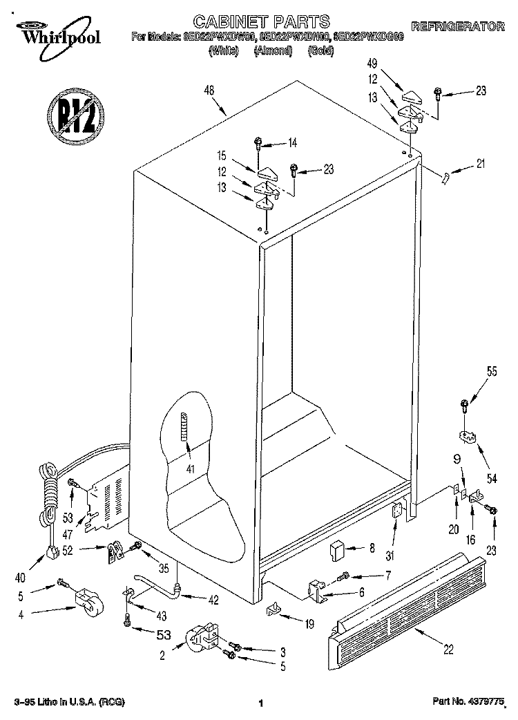 CABINET Diagram and Parts List for 8ED22PWXDN00  Whirlpool Refrigerator