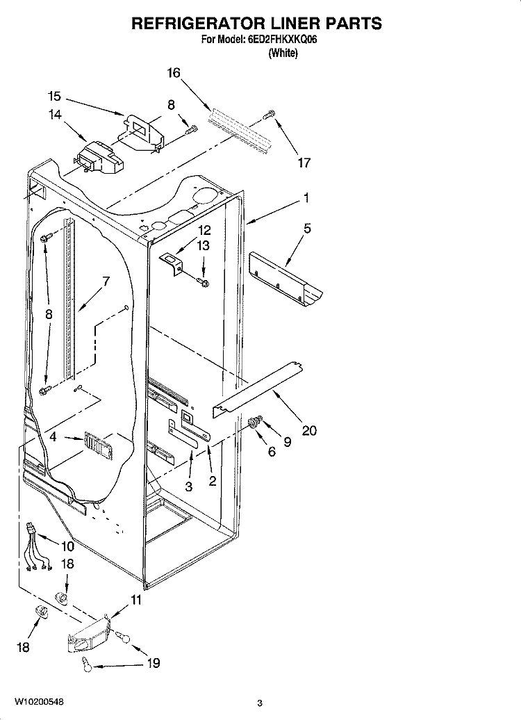 REFRIGERATOR LINER PARTS Diagram and Parts List for 6ED2FHKXKQ06  Whirlpool Refrigerator