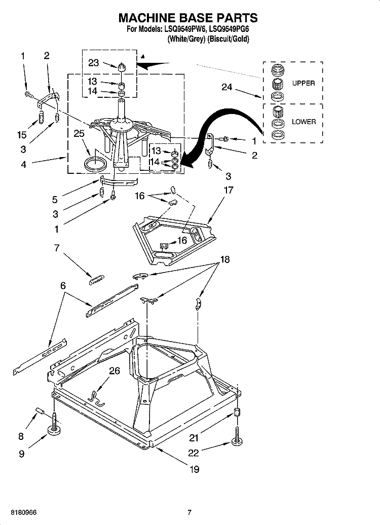 MACHINE BASE PARTS Diagram and Parts List for LSQ9549PG6  Whirlpool Washer