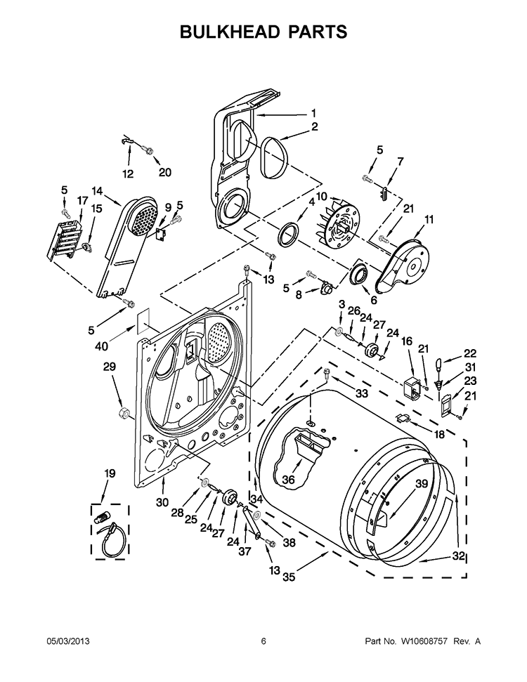 BULKHEAD PARTS Diagram and Parts List for YIED4700YQ1  Inglis Dryer