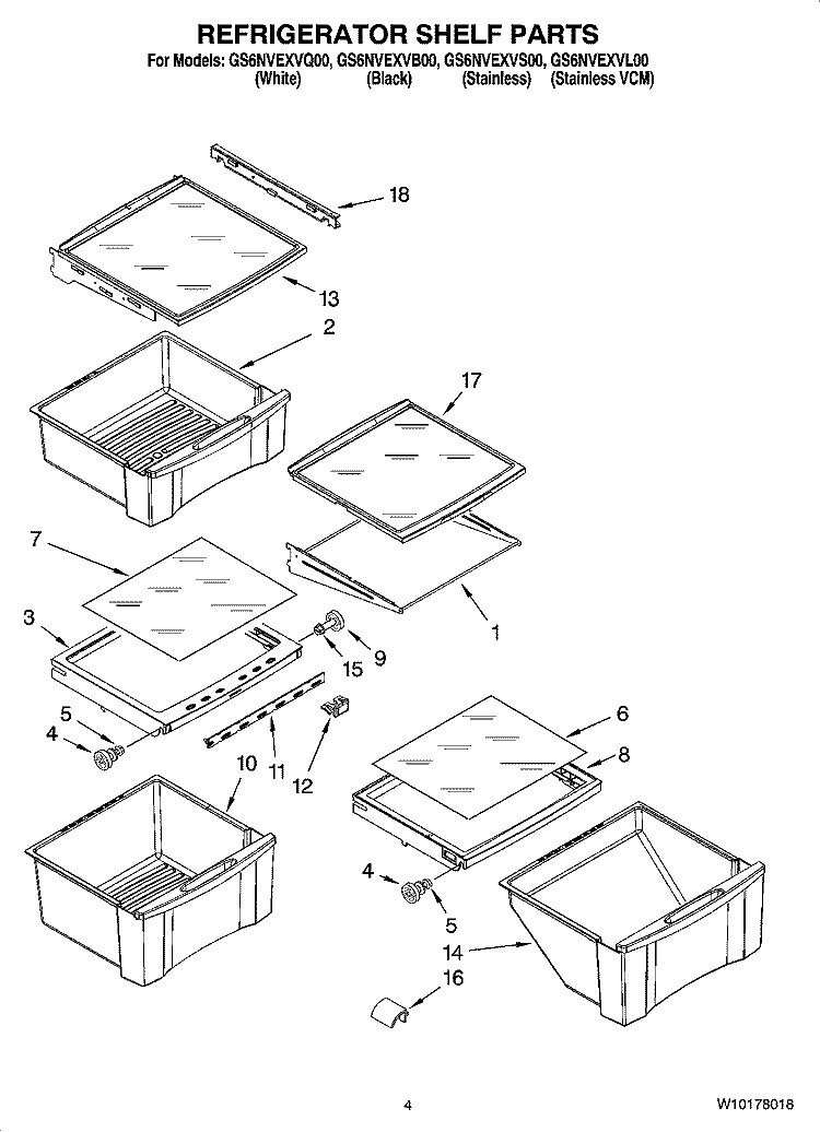 REFRIGERATOR SHELF PARTS Diagram and Parts List for GS6NVEXVB00  Whirlpool Refrigerator