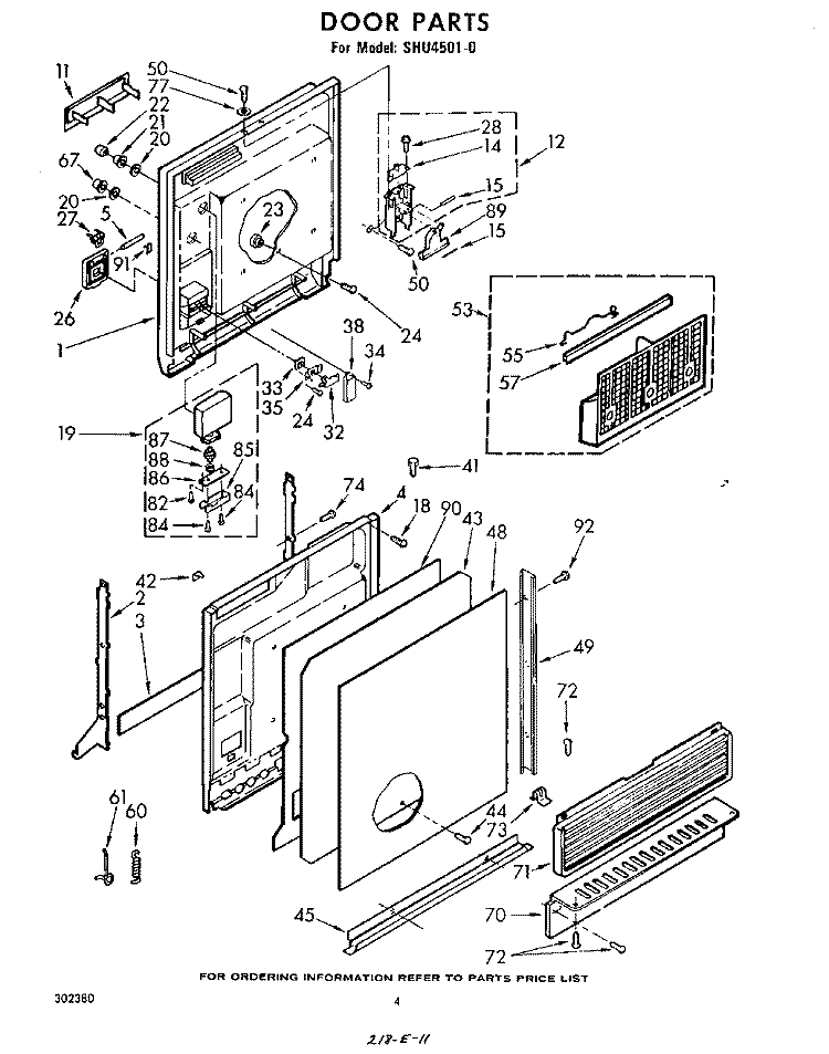 DOOR , LIT/OPTIONAL Diagram and Parts List for SHU45010  Whirlpool Dishwasher