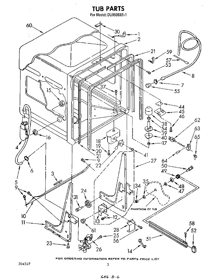 TUB, LITERATURE AND OPTIONAL Diagram and Parts List for DU9500XR1  Whirlpool Dishwasher