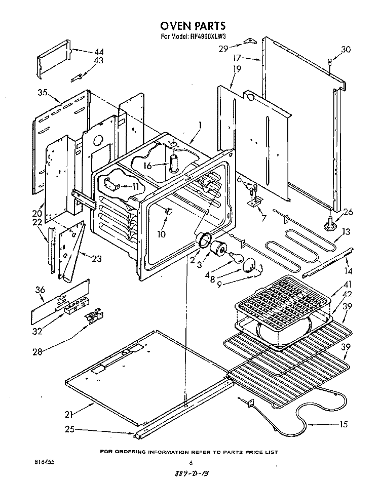 OVEN Diagram and Parts List for RF4900XLW3  Whirlpool Range
