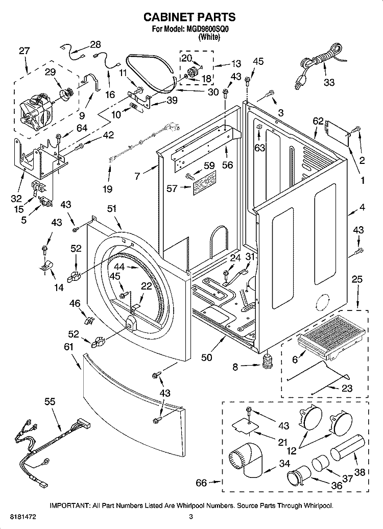 CABINET PARTS Diagram and Parts List for MGD9600SQ0  Maytag Dryer