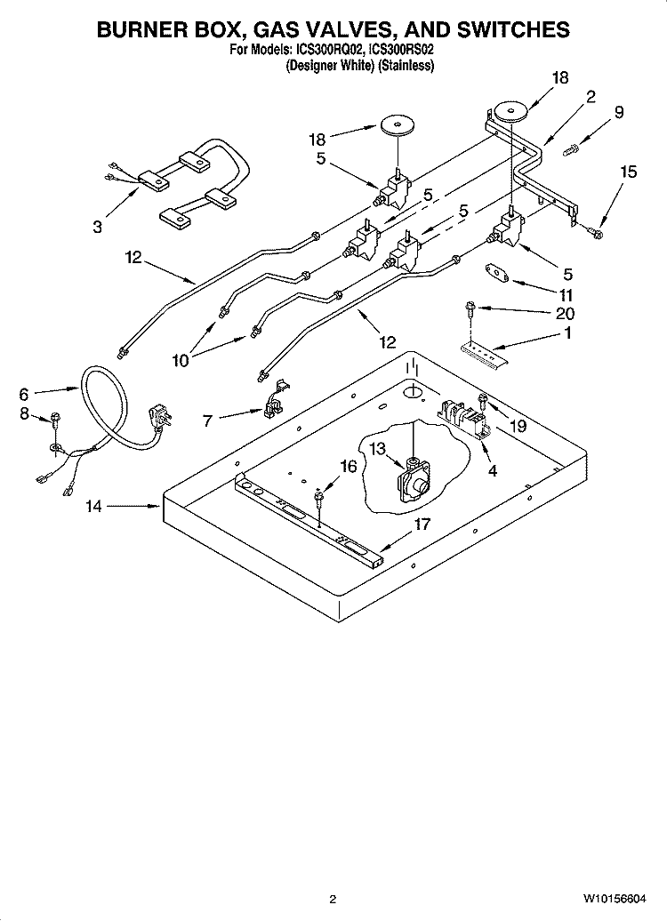 BURNER BOX, GAS VALVES, AND SWITCHES Diagram and Parts List for ICS300RS02  Whirlpool Cooktop