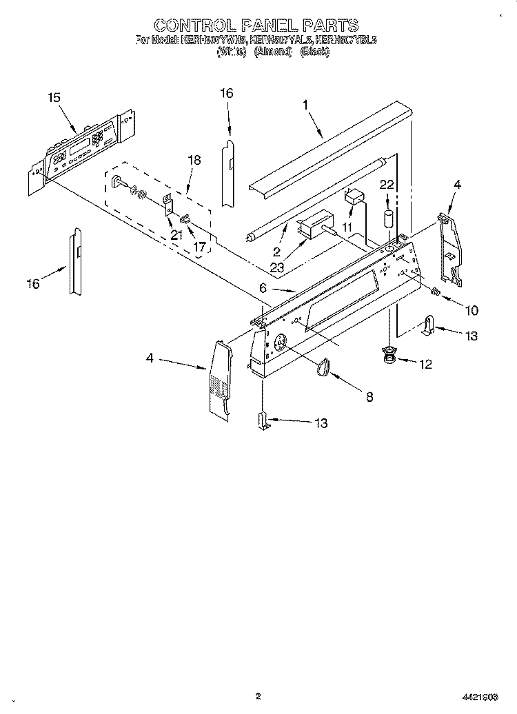 CONTROL PANEL Diagram and Parts List for KERH507YAL5  KitchenAid Range