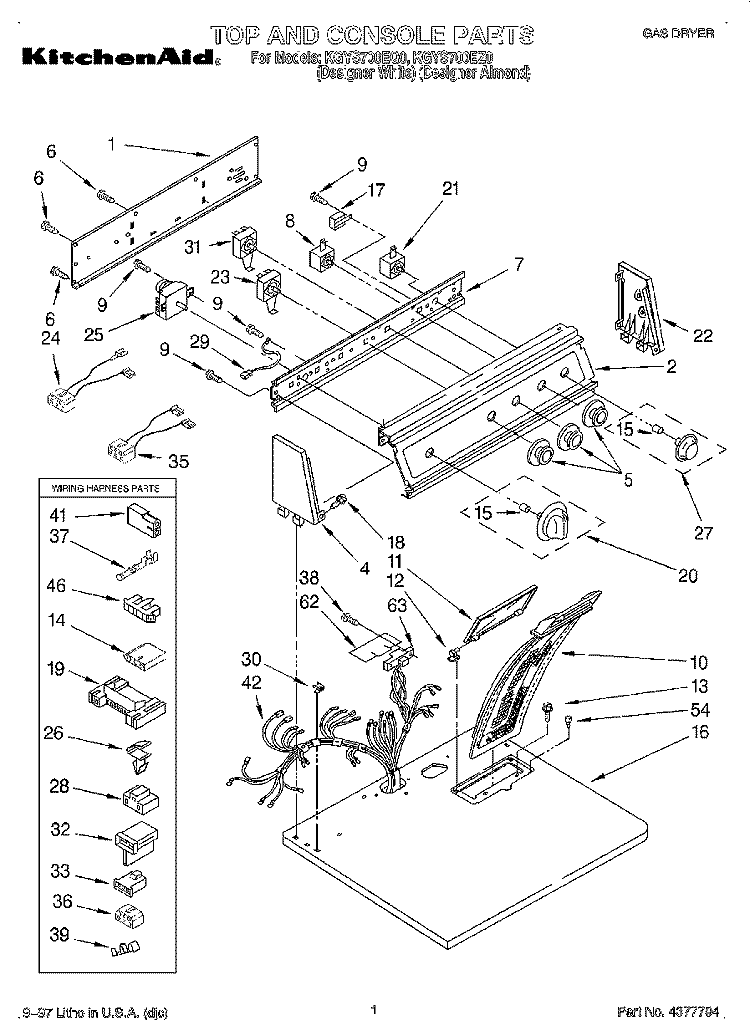 TOP AND CONSOLE, LIT/OPTIONAL Diagram and Parts List for KGYS700EQ0  KitchenAid Dryer