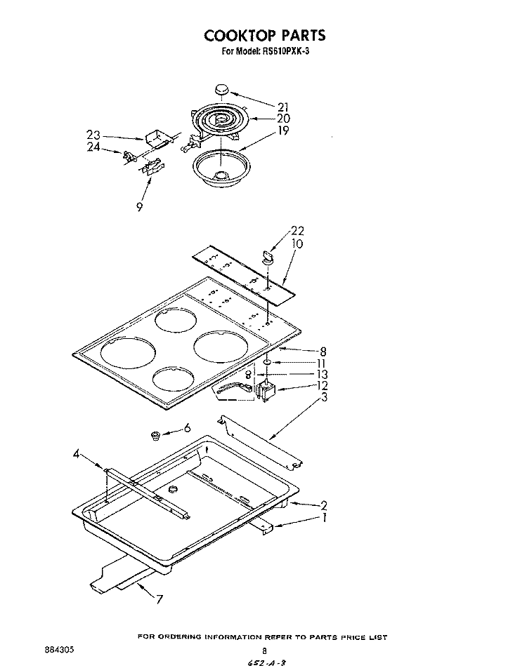 COOKTOP Diagram and Parts List for RS610PXK3  Whirlpool Range