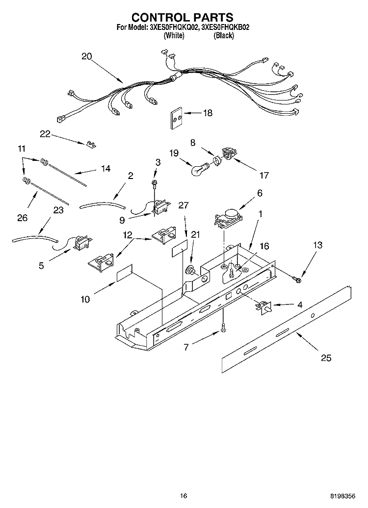 CONTROL Diagram and Parts List for 3XES0FHQKQ02  Whirlpool Refrigerator