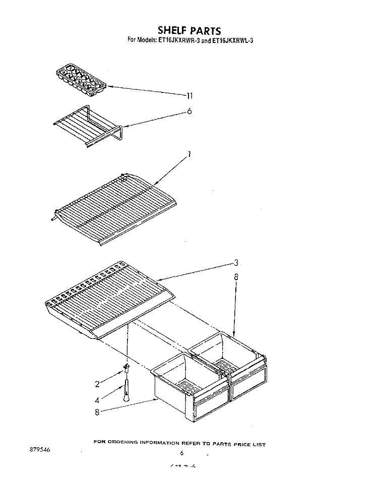 SHELF Diagram and Parts List for ET16JKXRWR3  Whirlpool Refrigerator