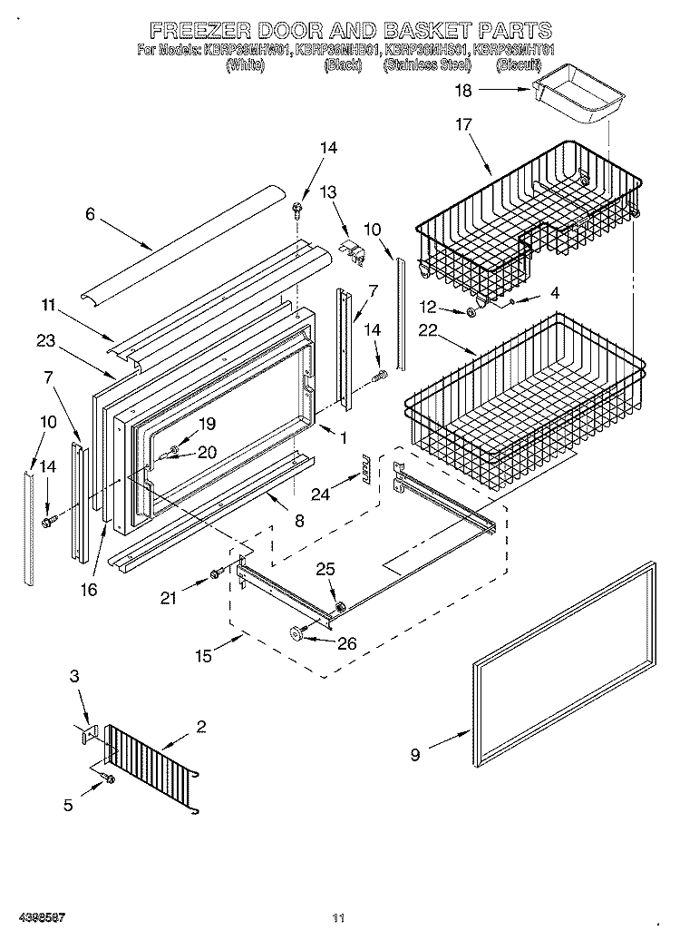 FREEZER DOOR AND BASKET Diagram and Parts List for KBRP36MHB01  KitchenAid Refrigerator