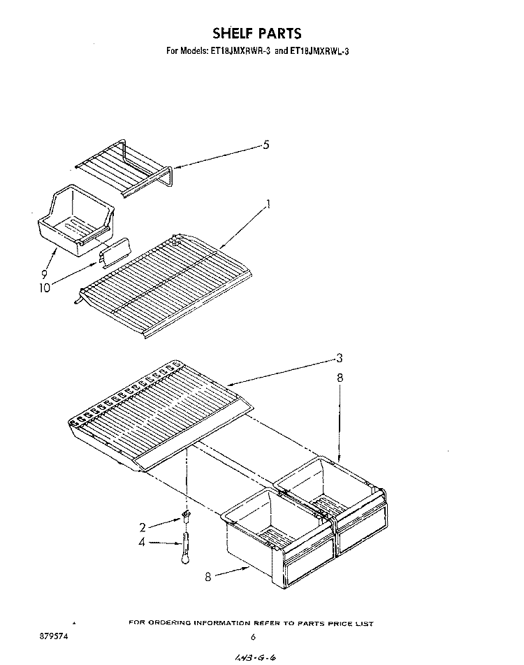 SHELF Diagram and Parts List for ET18JMXRWR3  Whirlpool Refrigerator