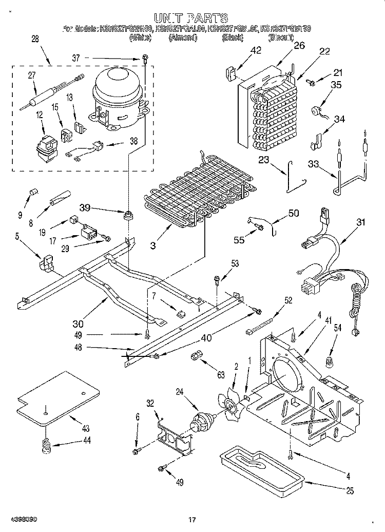 UNIT Diagram and Parts List for KSRS27FGAL00  KitchenAid Refrigerator