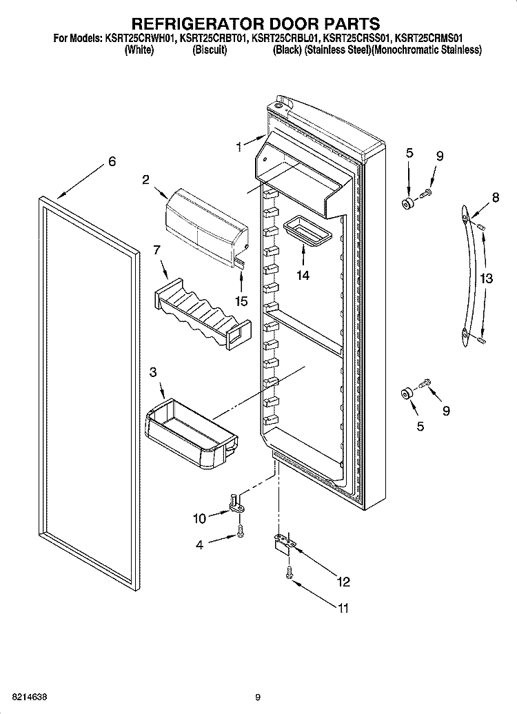 REFRIGERATOR DOOR PARTS Diagram and Parts List for KSRT25CRMS01  KitchenAid Refrigerator