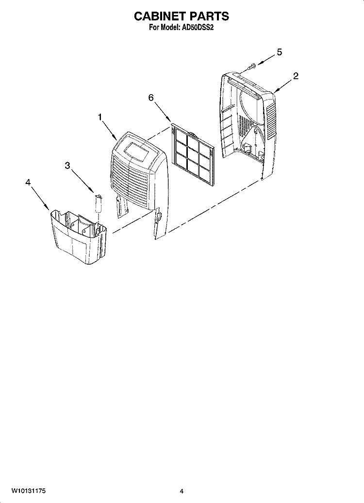 CABINET PARTS Diagram and Parts List for AD50DSS2  Whirlpool Dehumidifier