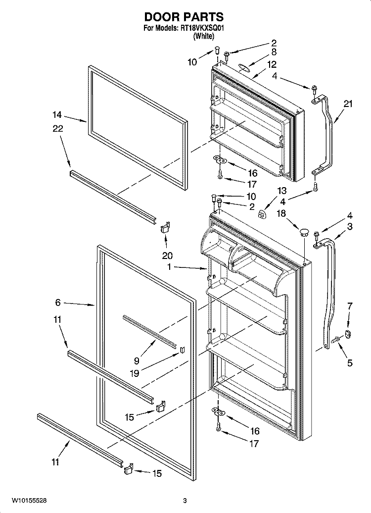 DOOR PARTS Diagram and Parts List for RT18VKXSQ01  Roper Refrigerator