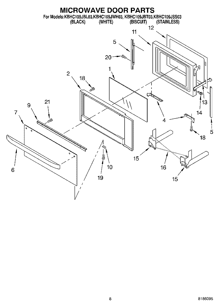 MICROWAVE DOOR PARTS, OPTIONAL PARTS Diagram and Parts List for KBHC109JBT03  KitchenAid Microwave Oven Combo