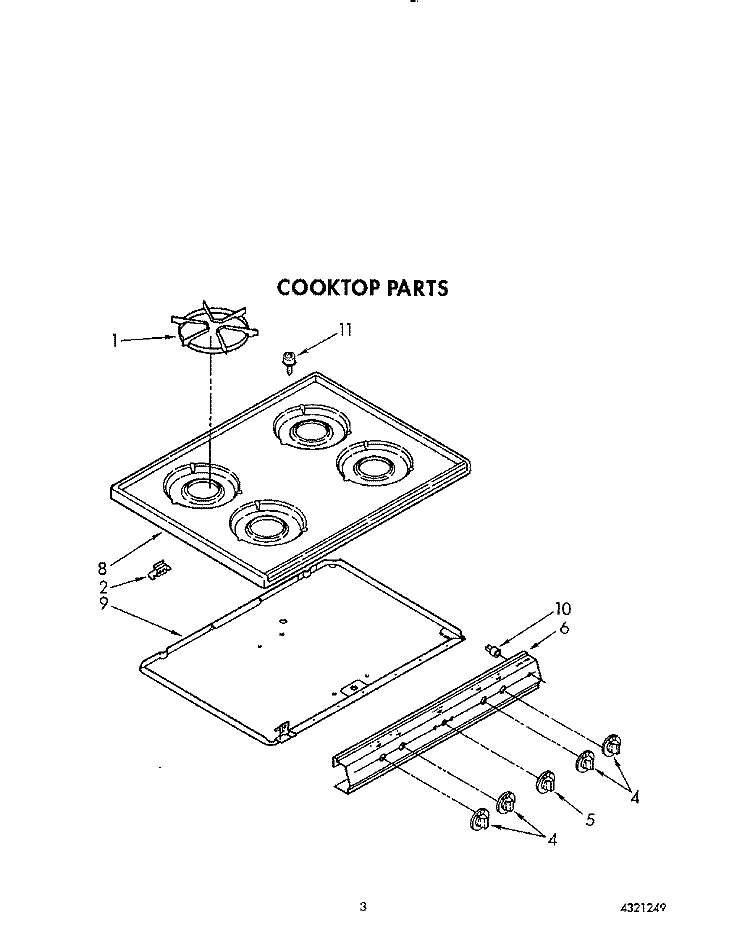 COOKTOP Diagram and Parts List for FGP355VL2  Whirlpool Range