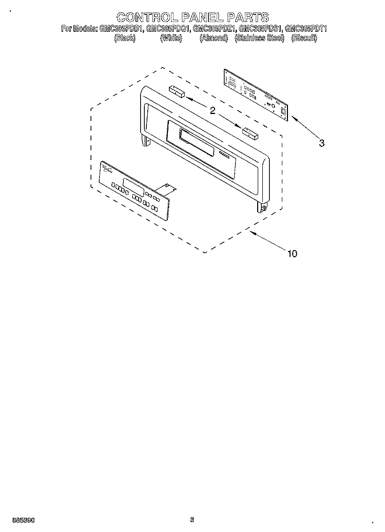CONTROL PANEL Diagram and Parts List for GMC305PDQ1  Whirlpool Microwave Oven Combo