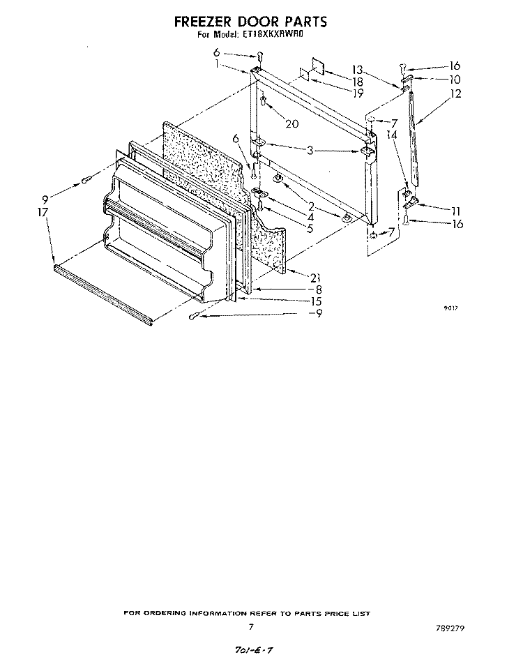 FREEZER DOOR Diagram and Parts List for ET18XKXRWR0  Whirlpool Refrigerator